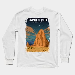 Capitol Reef National Park at Night Vintage Minimal Travel Poster Long Sleeve T-Shirt